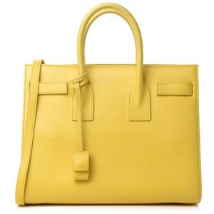 SAINT LAURENT Calfskin Sac De Jour Bag Yellow